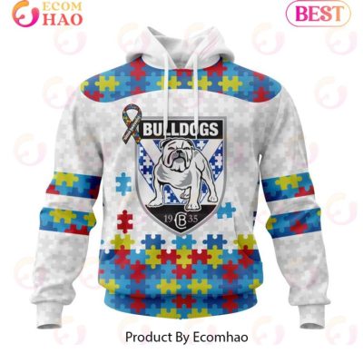 NRL Canterbury-Bankstown Bulldogs Custom Name Number Autism Awareness Pullover Hoodie