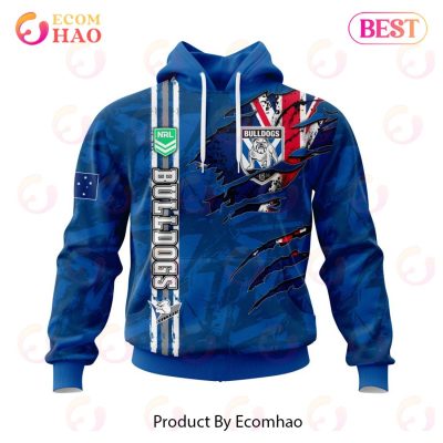 NRL Canterbury-Bankstown Bulldogs Custom Name Number Flag Scratch Pullover Hoodie