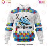 NRL Cronulla-Sutherland Sharks Custom Name Number Autism Awareness Pullover Hoodie