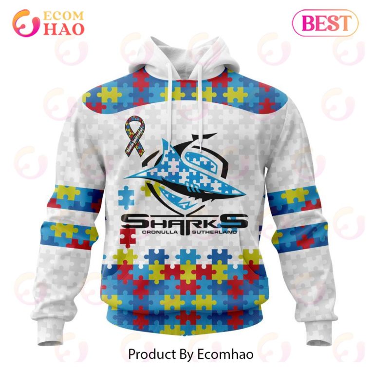 NRL Cronulla-Sutherland Sharks Custom Name Number Autism Awareness Pullover Hoodie NRL Cronulla-Sutherland Sharks Custom Name Number Autism Awareness Pullover Hoodie
