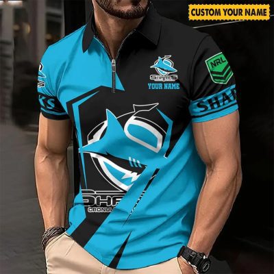 NRL Cronulla-Sutherland Sharks Custom Name Special Edition Zipper Polo Shirt