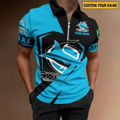 NRL Cronulla-Sutherland Sharks Custom Name Special Edition Zipper Polo Shirt
