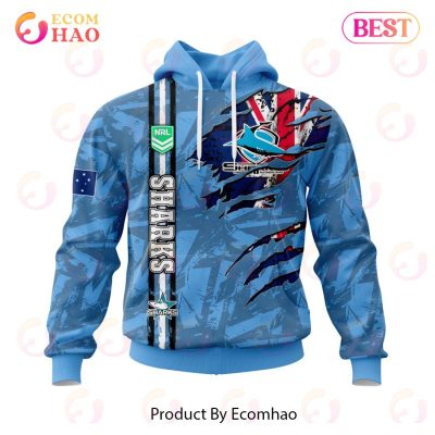 NRL Cronulla-Sutherland Sharks Custom Name Number Flag Scratch Pullover Hoodie