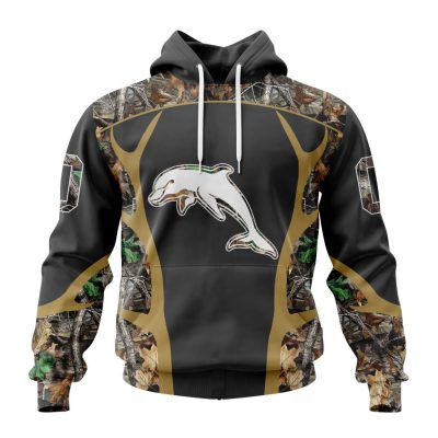 NRL Dolphins Custom Name Number Special Camo Hunting Pullover Hoodie
