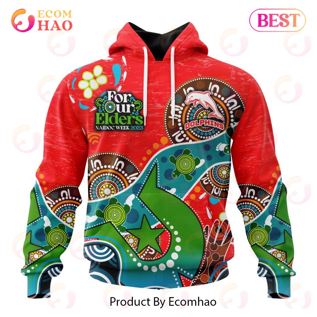 NRL Dolphins Custom Name Number NAIDOC Week For Our Elders Pullover Hoodie NRL Dolphins Custom Name Number NAIDOC Week For Our Elders Pullover Hoodie