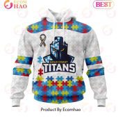 NRL Gold Coast Titans Custom Name Number Autism Awareness Pullover Hoodie