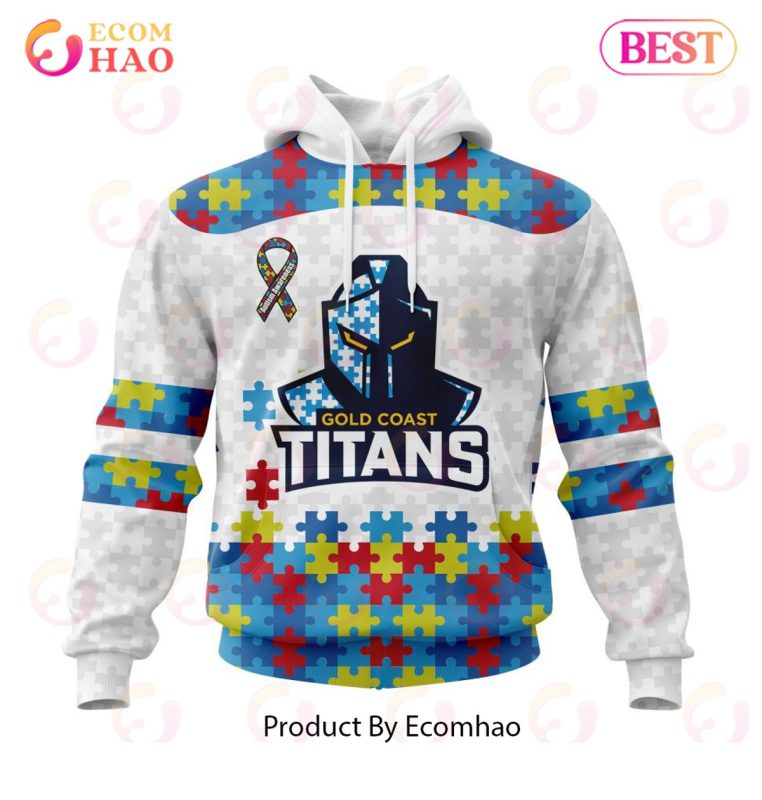 NRL Gold Coast Titans Custom Name Number Autism Awareness Pullover Hoodie NRL Gold Coast Titans Custom Name Number Autism Awareness Pullover Hoodie