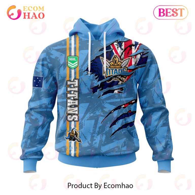 NRL Gold Coast Titans Custom Name Number Flag Scratch Pullover Hoodie NRL Gold Coast Titans Custom Name Number Flag Scratch Pullover Hoodie