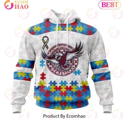 NRL Manly Warringah Sea Eagles Custom Name Number Autism Awareness Pullover Hoodie