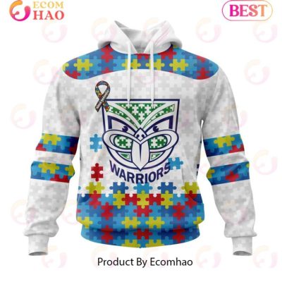 NRL New Zealand Warriors Custom Name Number Autism Awareness Pullover Hoodie