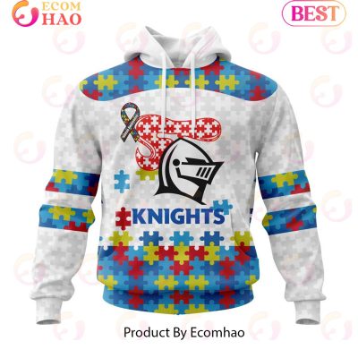 NRL Newcastle Knights Custom Name Number Autism Awareness Pullover Hoodie