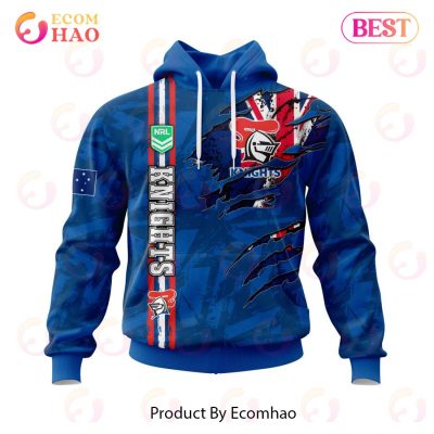 NRL Newcastle Knights Custom Name Number Flag Scratch Pullover Hoodie