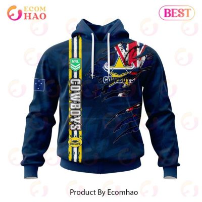 NRL North Queensland Cowboys Custom Name Number Flag Scratch Pullover Hoodie