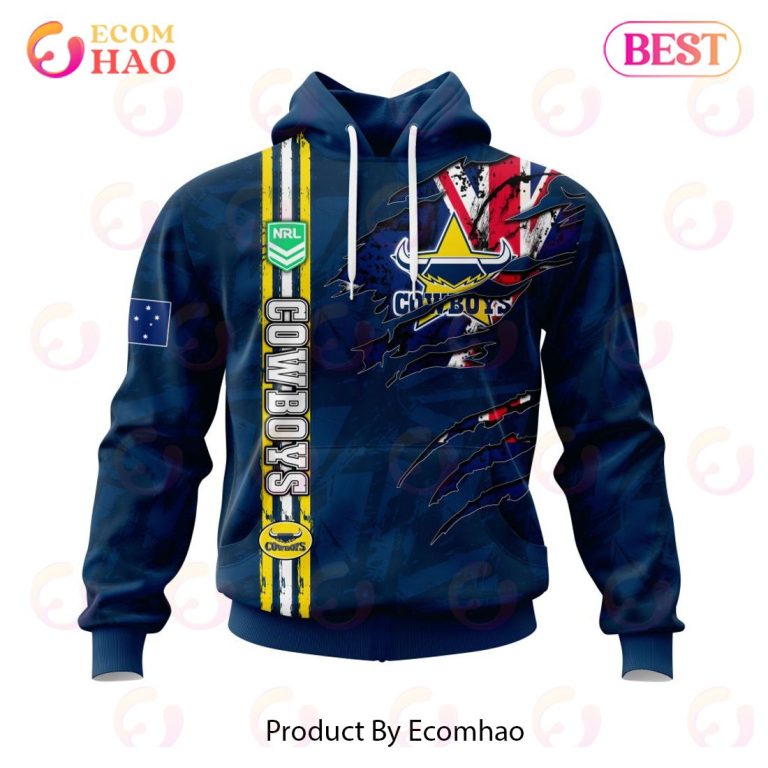 NRL North Queensland Cowboys Custom Name Number Flag Scratch Pullover Hoodie NRL North Queensland Cowboys Custom Name Number Flag Scratch Pullover Hoodie