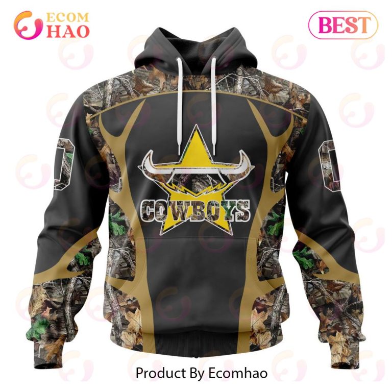 NRL North Queensland Cowboys Custom Name Number Camo Pullover Hoodie V2 NRL North Queensland Cowboys Custom Name Number Camo Pullover Hoodie V2