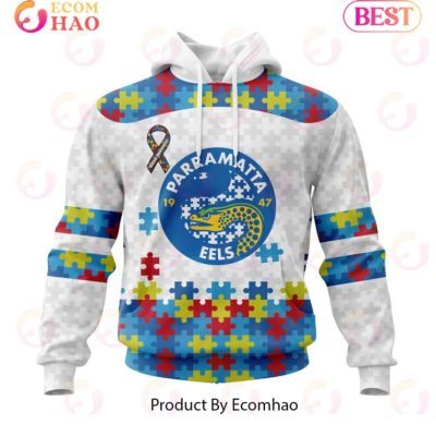 NRL Parramatta Eels Custom Name Number Autism Awareness Pullover Hoodie
