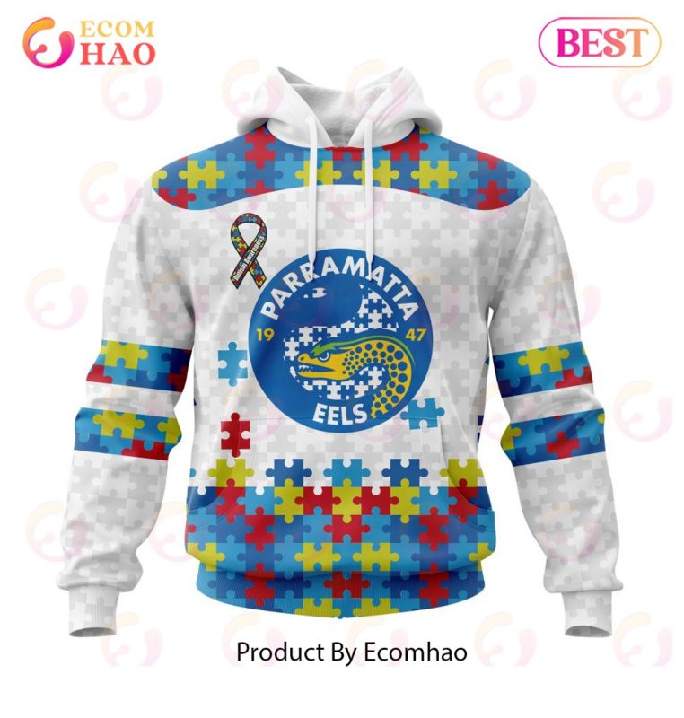 NRL Parramatta Eels Custom Name Number Autism Awareness Pullover Hoodie NRL Parramatta Eels Custom Name Number Autism Awareness Pullover Hoodie