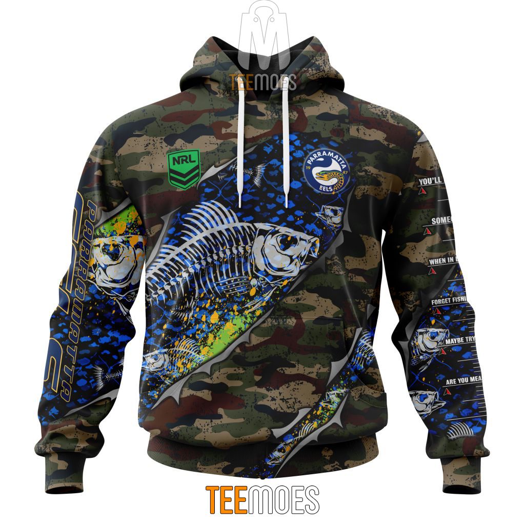NRL Parramatta Eels Custom Name Number Special Camo Fishing Pullover Hoodie NRL Parramatta Eels Custom Name Number Special Camo Fishing Pullover Hoodie