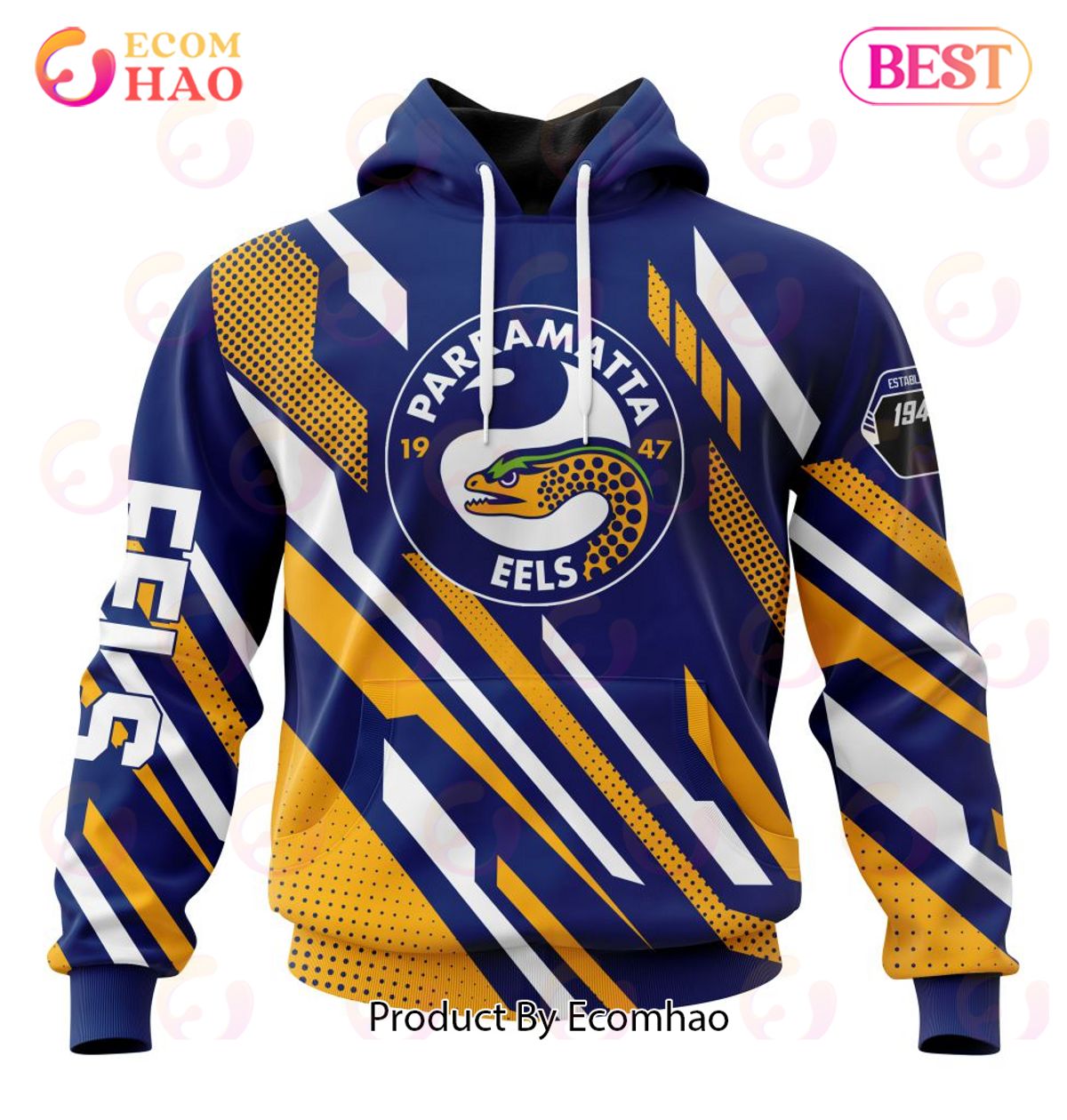 NRL Parramatta Eels Custom Name Number MotoCross Pullover Hoodie NRL Parramatta Eels Custom Name Number MotoCross Pullover Hoodie