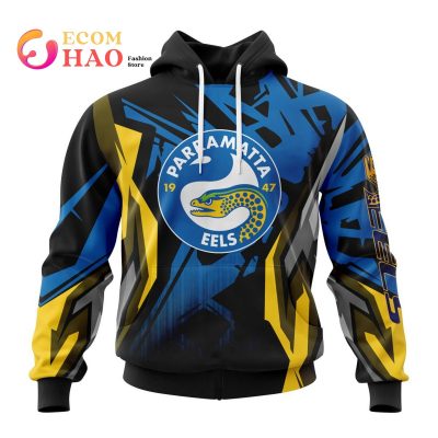 NRL Parramatta Eels Custom Name Number MotoCross Pullover Hoodie V2