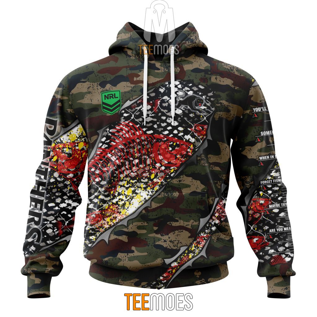 NRL Penrith Panthers Custom Name Number Special Camo Fishing Pullover Hoodie NRL Penrith Panthers Custom Name Number Special Camo Fishing Pullover Hoodie
