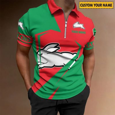 NRL South Sydney Rabbitohs Custom Name Special Edition Zipper Polo Shirt