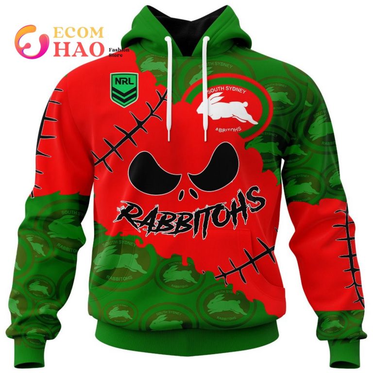 NRL South Sydney Rabbitohs Custom Name Number Halloween Pullover Hoodie V2 NRL South Sydney Rabbitohs Custom Name Number Halloween Pullover Hoodie V2