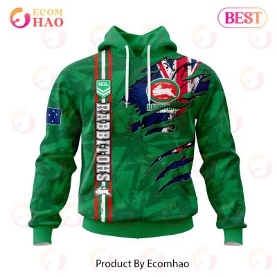 NRL South Sydney Rabbitohs Custom Name Number Scratch Pullover Hoodie