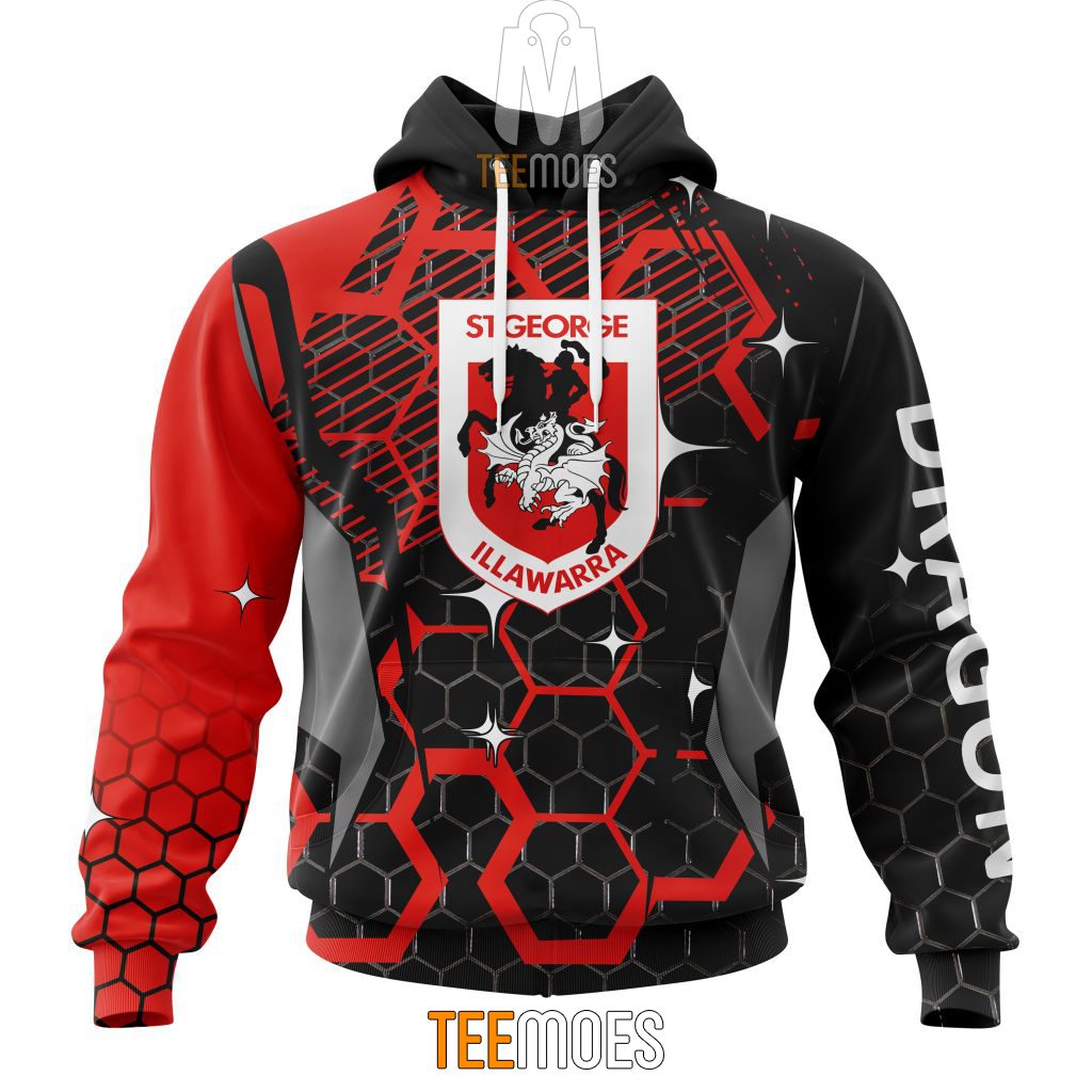 NRL St. George Illawarra Dragons Custom Name Number MotoCross Style Pullover Hoodie NRL St. George Illawarra Dragons Custom Name Number MotoCross Style Pullover Hoodie