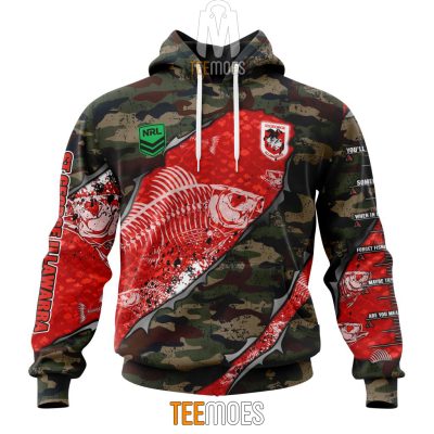 NRL St. George Illawarra Dragons Custom Name Number Special Camo Fishing Pullover Hoodie