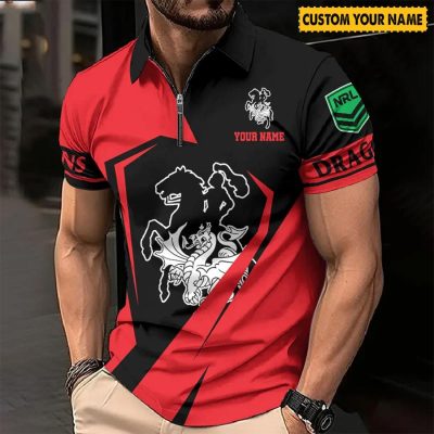 NRL St. George Illawarra Dragons Custom Name Special Edition Zipper Polo Shirt