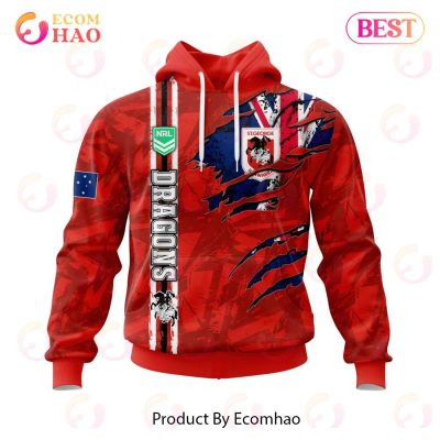 NRL St. George Illawarra Dragons Custom Name Number Flag Scratch Pullover Hoodie