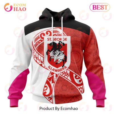 NRL St. George Illawarra Dragons Custom Name Number Fight Cancer Pullover Hoodie