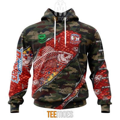 NRL Sydney Roosters Custom Name Number Special Camo Fishing Pullover Hoodie