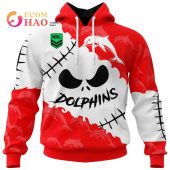 NRL Dolphins Custom Name Number Halloween Style Pullover Hoodie