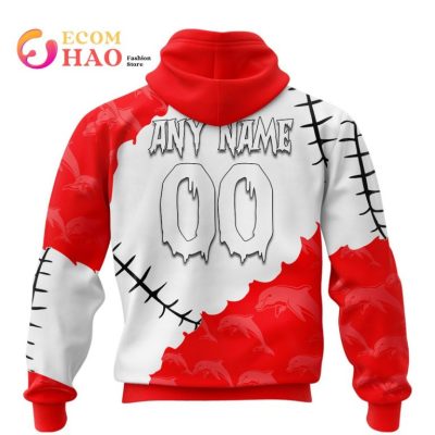 NRL Dolphins Custom Name Number Halloween Style Pullover Hoodie