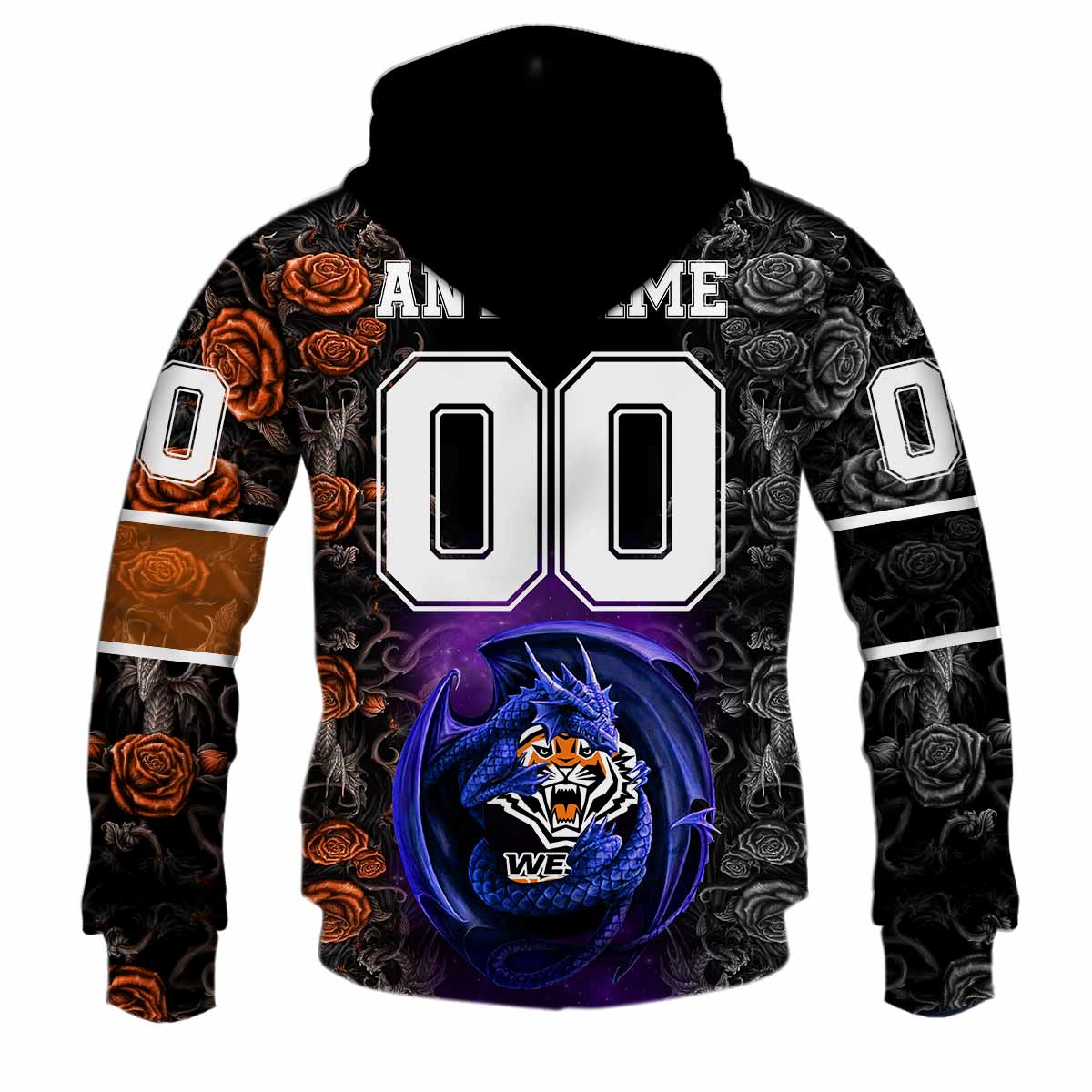 NRL Wests Tigers Custom Name Number Rose Dragon Pullover Hoodie NRL Wests Tigers Custom Name Number Rose Dragon Pullover Hoodie