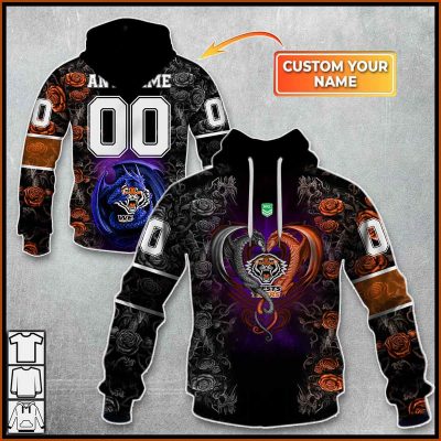 NRL Wests Tigers Custom Name Number Rose Dragon Pullover Hoodie
