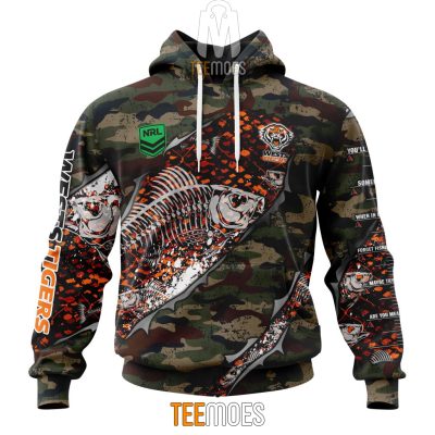 NRL Wests Tigers Custom Name Number Special Camo Fishing Pullover Hoodie