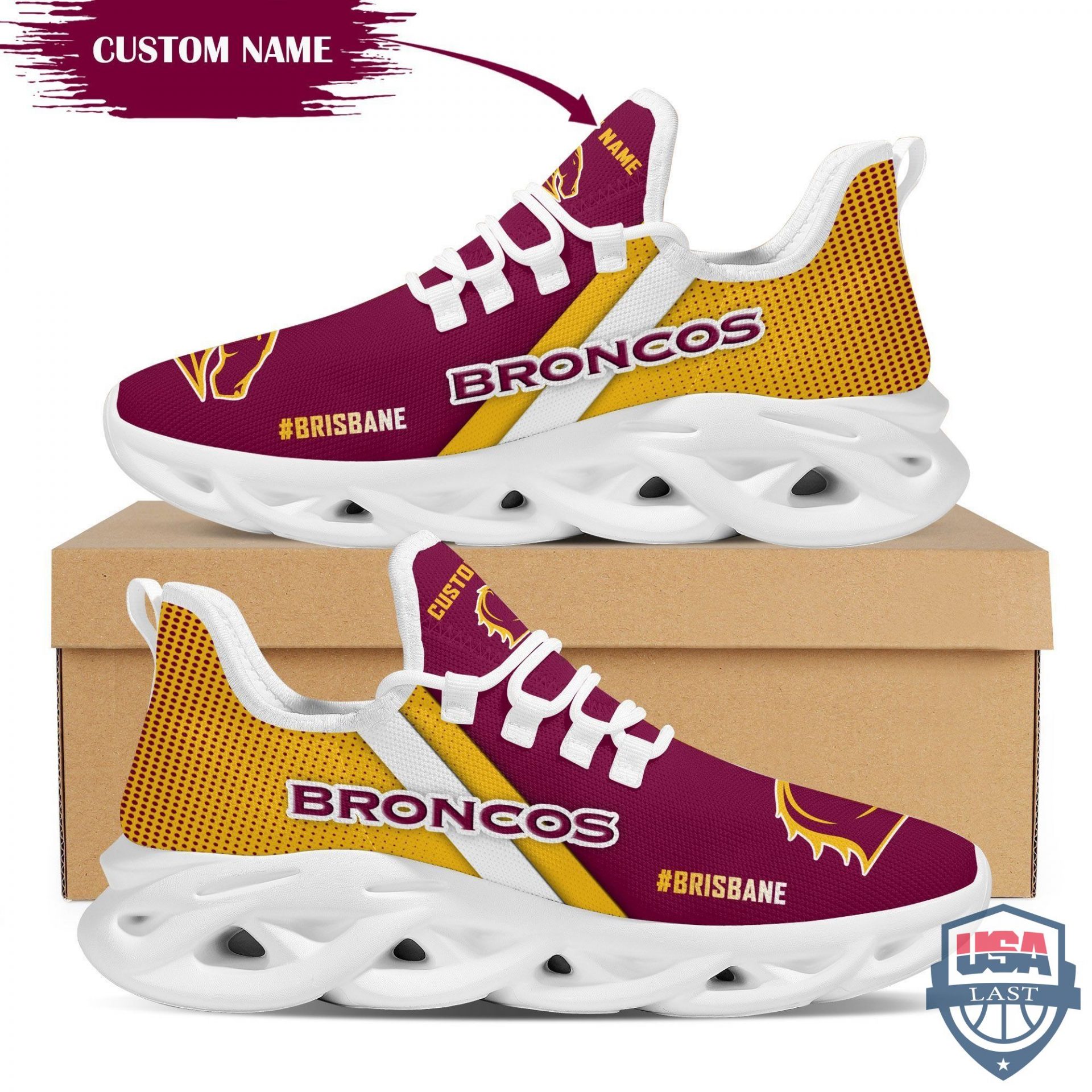NRL Brisbane Broncos Custom Name Max Soul Shoes NRL Brisbane Broncos Custom Name Max Soul Shoes