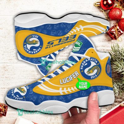 NRL Parramatta Eels Custom Name Yellow Blue Air Jordan 13 Shoes V4