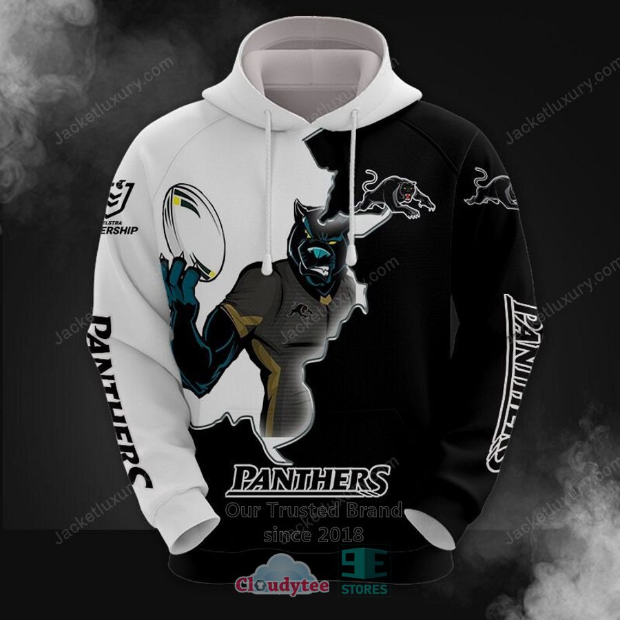NRL Penrith Panthers Black White Mascot Scratch Pullover Hoodie NRL Penrith Panthers Black White Mascot Scratch Pullover Hoodie