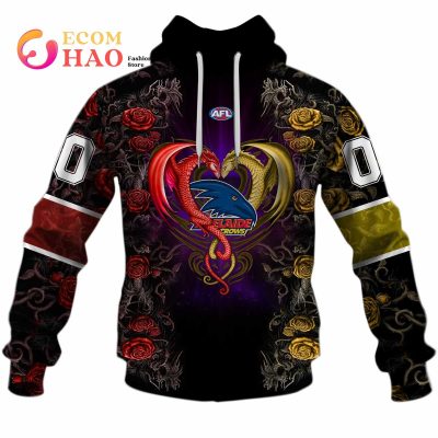 AFL Adelaide Crows Custom Name Number Rose Dragon Pullover Hoodie