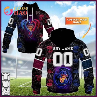 AFL Brisbane Lions Custom Name Number Rose Dragon Pullover Hoodie
