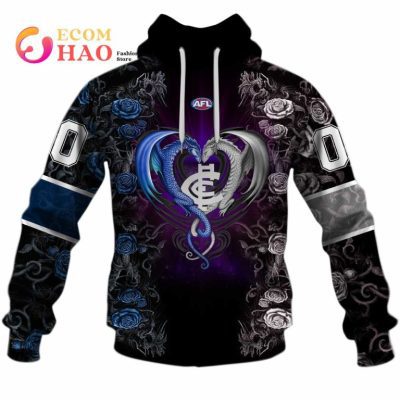 AFL Carlton Blues Custom Name Number Rose Dragon Pullover Hoodie