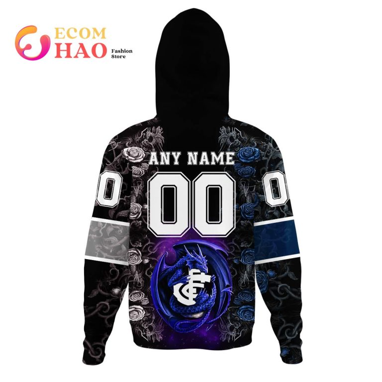AFL Carlton Blues Custom Name Number Rose Dragon Pullover Hoodie AFL Carlton Blues Custom Name Number Rose Dragon Pullover Hoodie