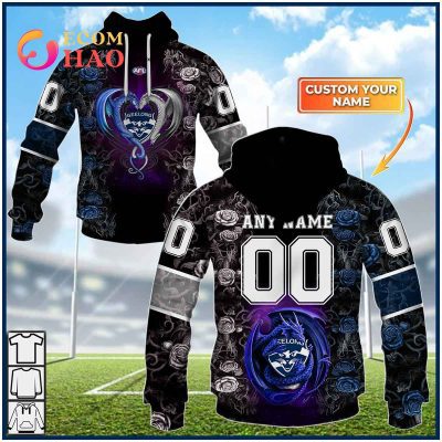 AFL Geelong Cats Custom Name Number Rose Dragon Pullover Hoodie