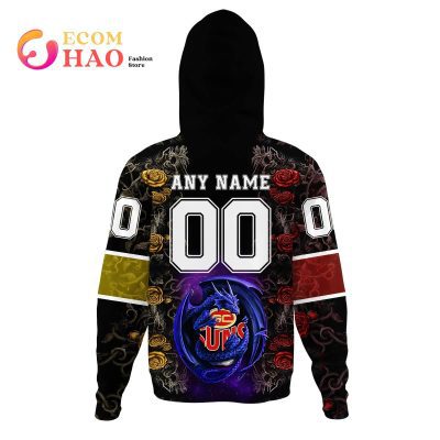 AFL Gold Coast Suns Custom Name Number Rose Dragon Pullover Hoodie
