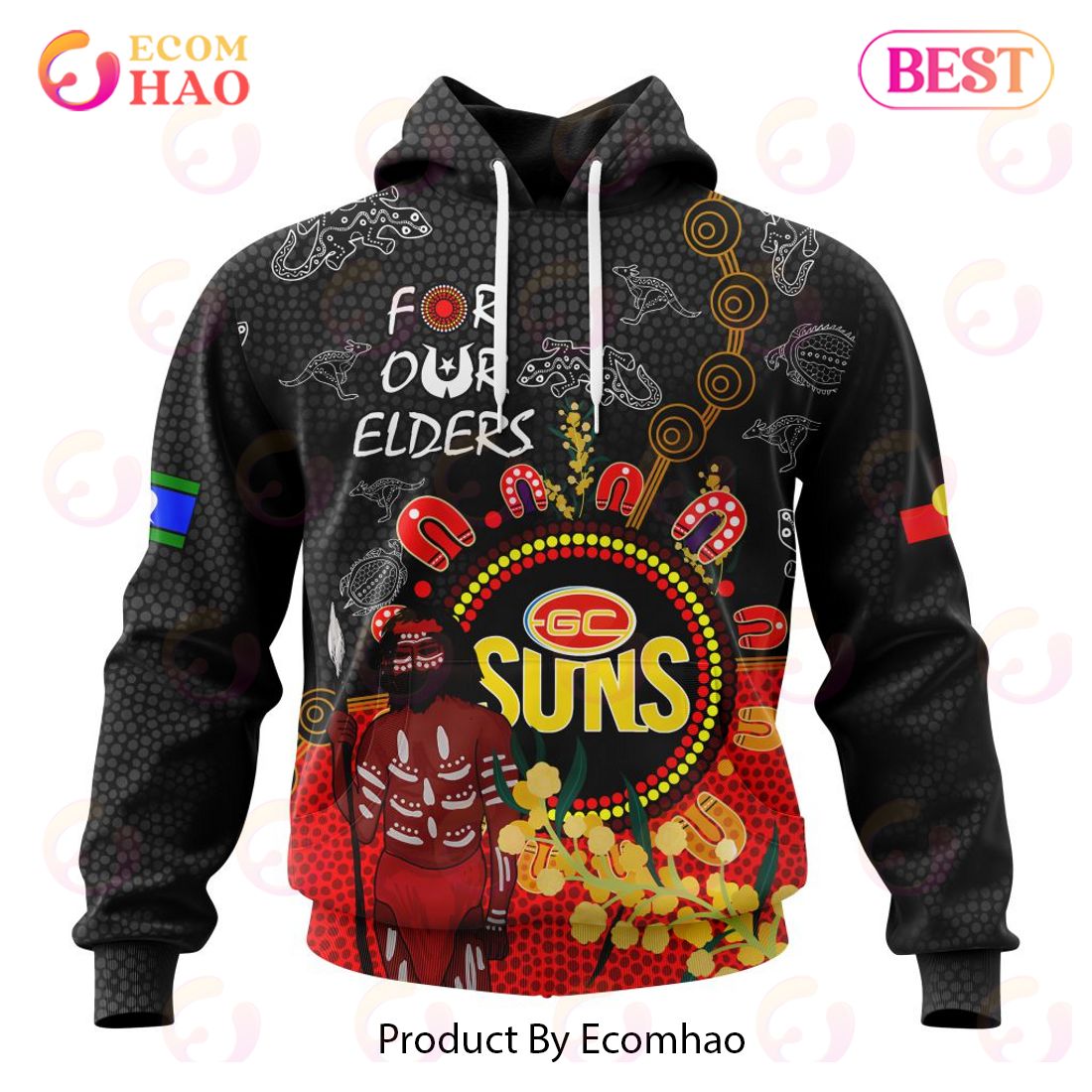AFL Gold Coast Suns Custom Name Number Special Edition NAIDOC Pullover Hoodie AFL Gold Coast Suns Custom Name Number Special Edition NAIDOC Pullover Hoodie