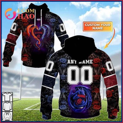 AFL Melbourne Demons Custom Name Number Rose Dragon Pullover Hoodie